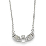 Silver chain necklace with a wing shaped crystal pendant, offering elegance and sparkle in one design.