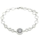 Stylish silver bracelet with alternating open and rhinestone-set circle links, highlighted by a central sapphire-accented medallion for a refined look.