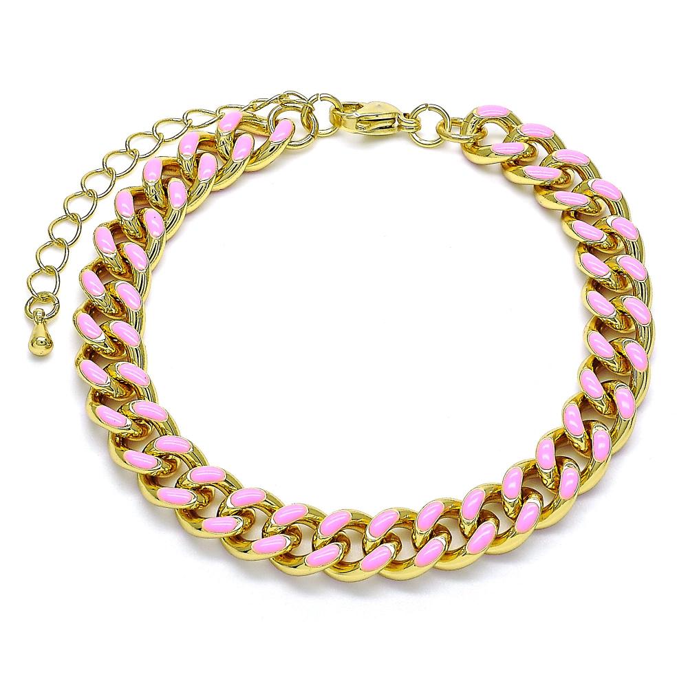 Gold and pink textured link bracelet with a subtle twisted design, offering a contemporary upgrade to classic chain styles.