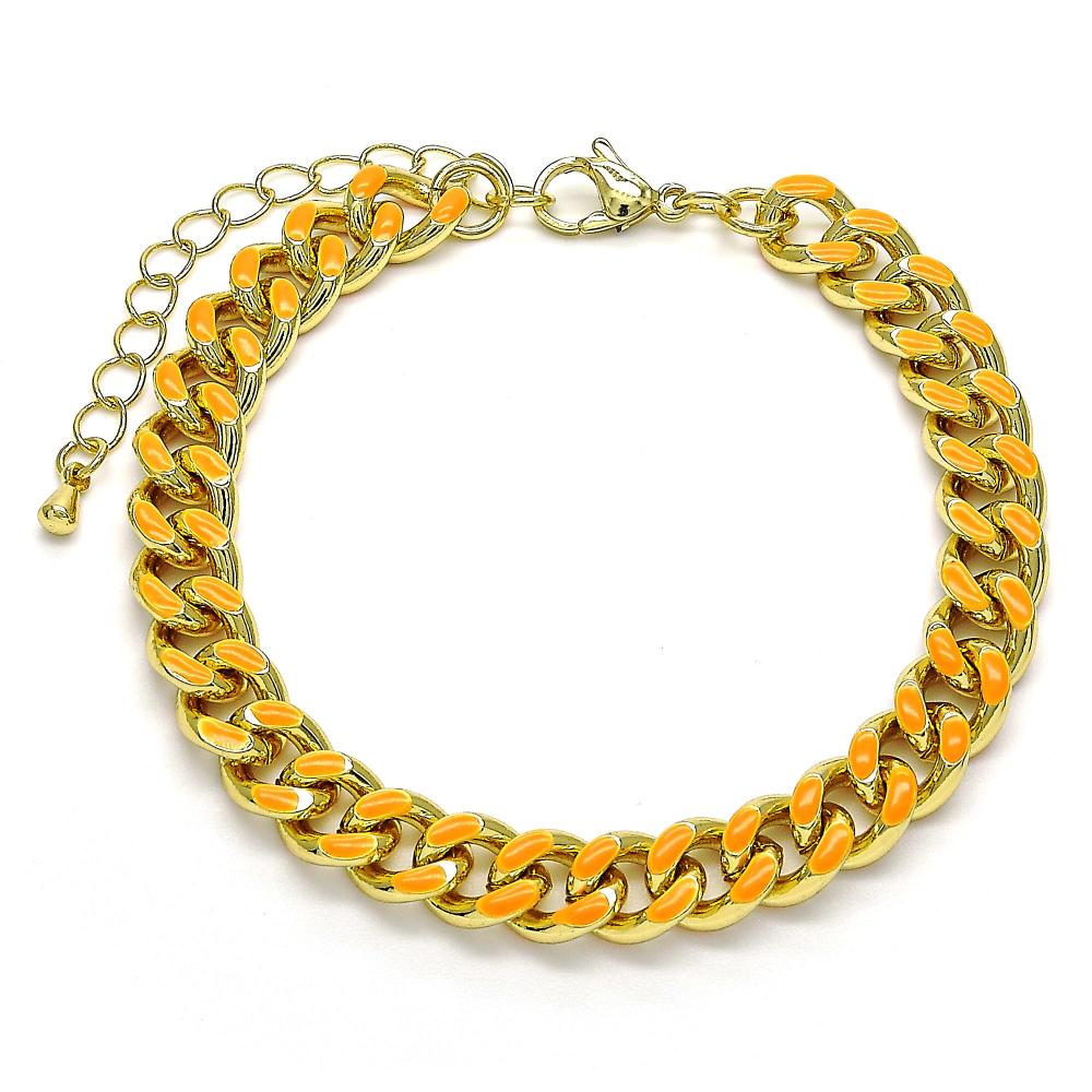 Chunky gold and orange statement bracelet with wide textured band, perfect for bold fashion styling and stacking.
