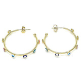 Set of chunky evil eye textured gold hoop earrings, ideal for bold and fashion-forward styling.