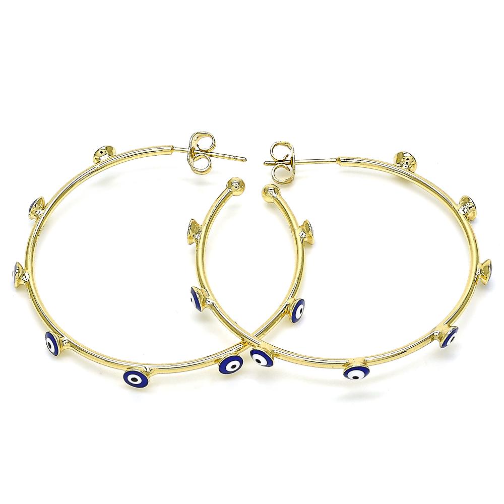 Classic gold evil eye hoop earrings with a twisted rope texture, adding a modern yet timeless detail to your jewelry collection.