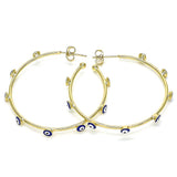 Classic gold evil eye hoop earrings with a twisted rope texture, adding a modern yet timeless detail to your jewelry collection.