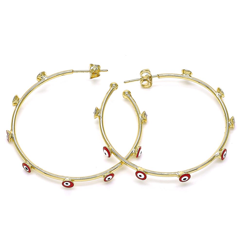 Chic gold evil eye hoop earrings with smooth, minimalist design perfect for daily wear or layering with other hoops.