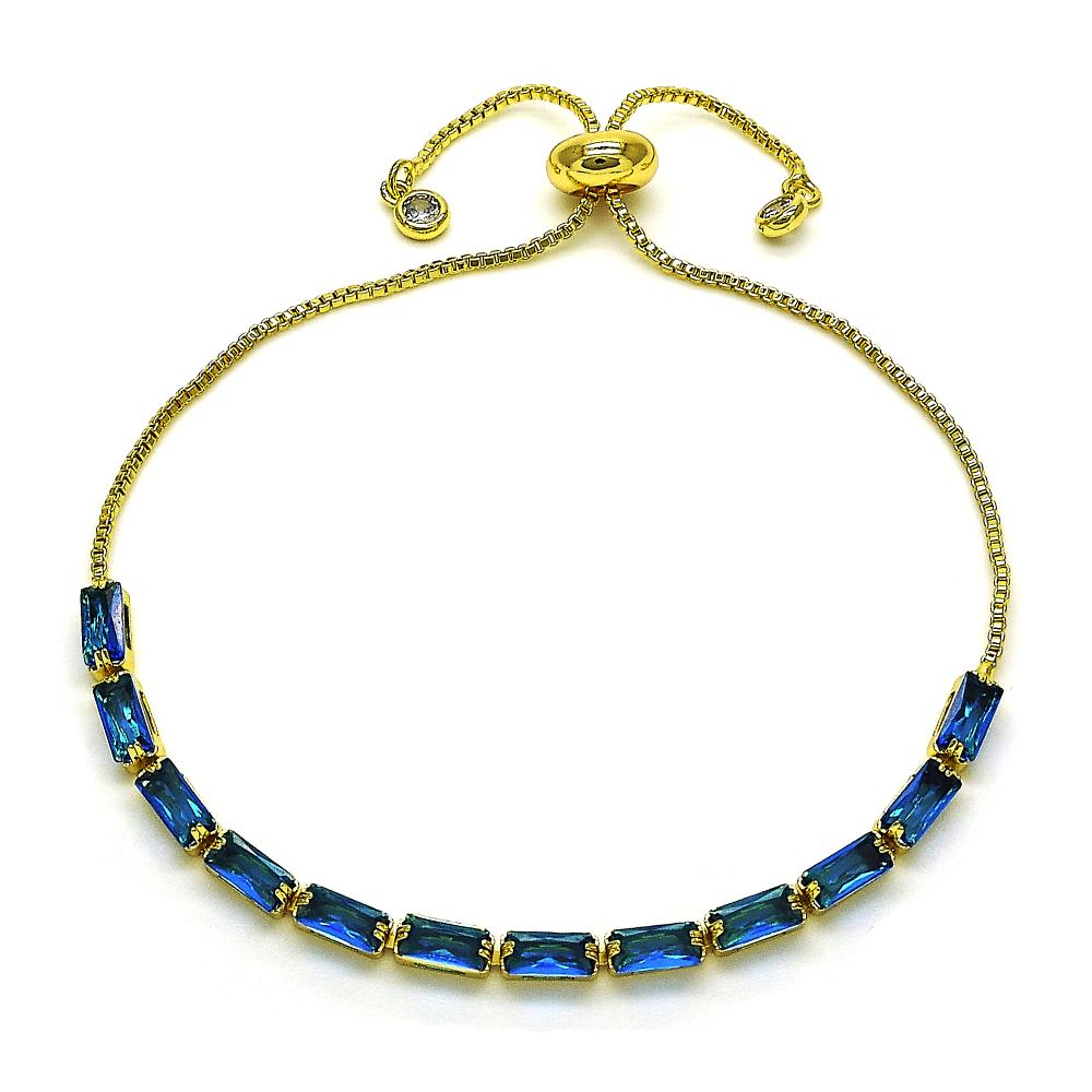 Gradient blue beaded bracelet blending light and dark hues with gold trim, great for coastal or summer style.