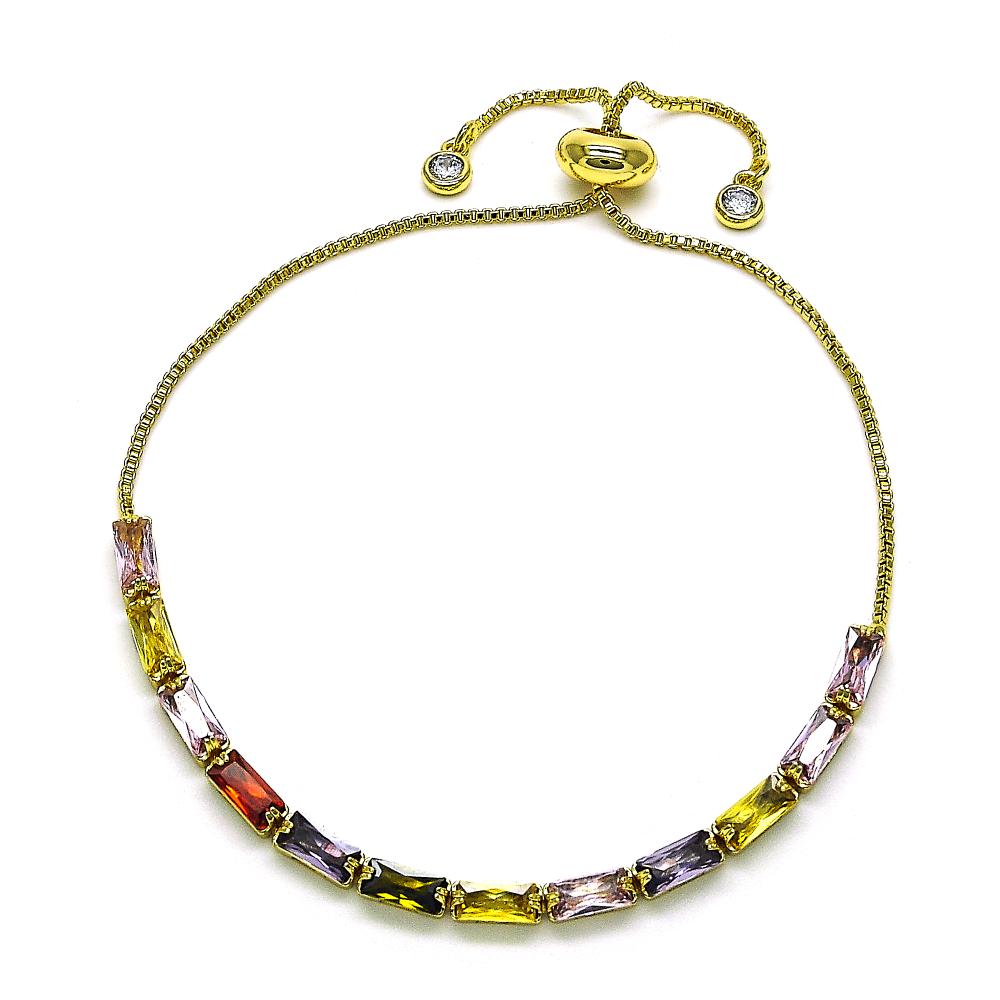 Soft multicolored bracelet with muted tones on a gold chain, ideal for subtle everyday color.