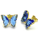Blue enamel butterfly earrings with gold trim, a charming and vibrant pair perfect for spring and summer.