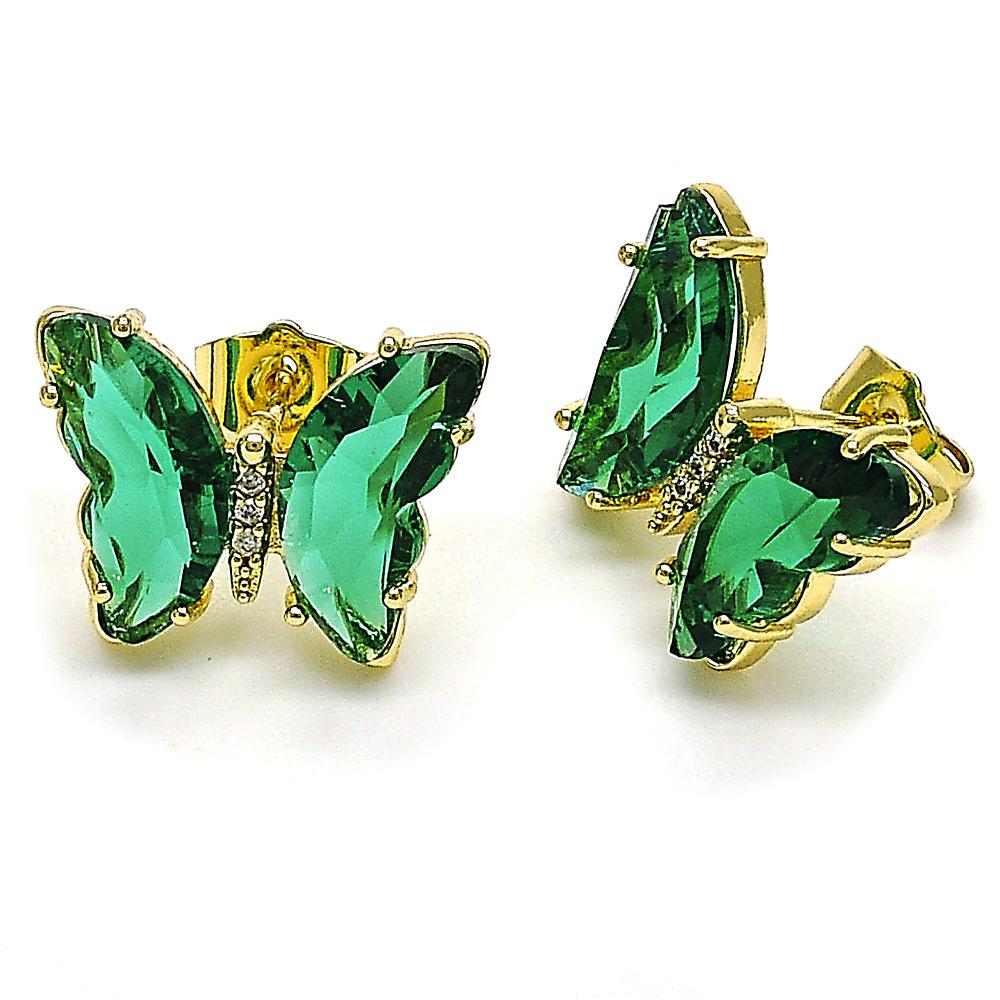 Green enamel butterfly stud earrings with gold trim, adding a playful and colorful accent to your look.