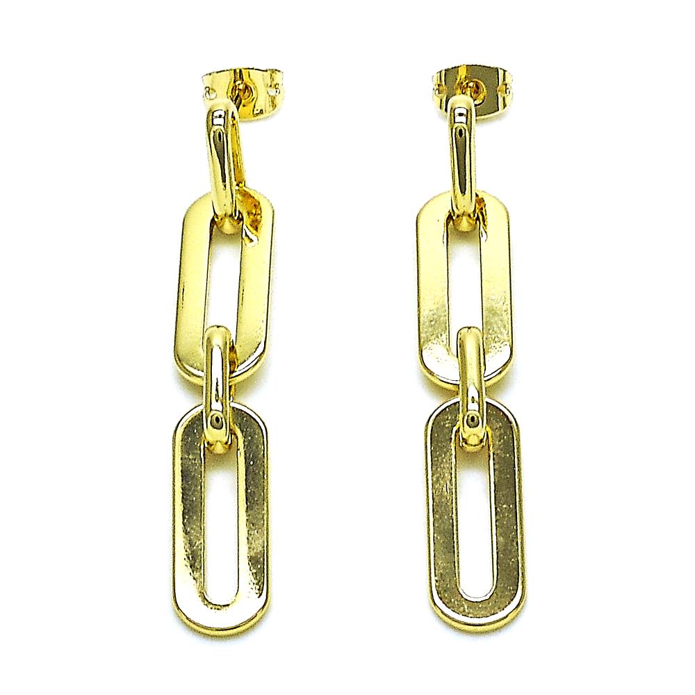 Sleek and modern gold drop earrings with linked rectangular paperclip chain design, perfect for adding a bold and minimal statement to any outfit.