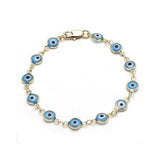 blue evil eye bracelet on white background