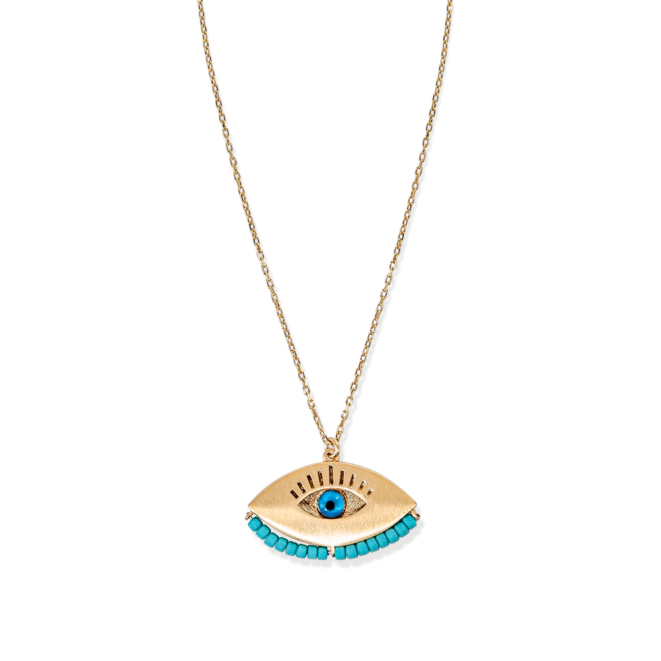 Gold chain necklace featuring a turquoise square-cut pendant for a chic southwestern-inspired look.