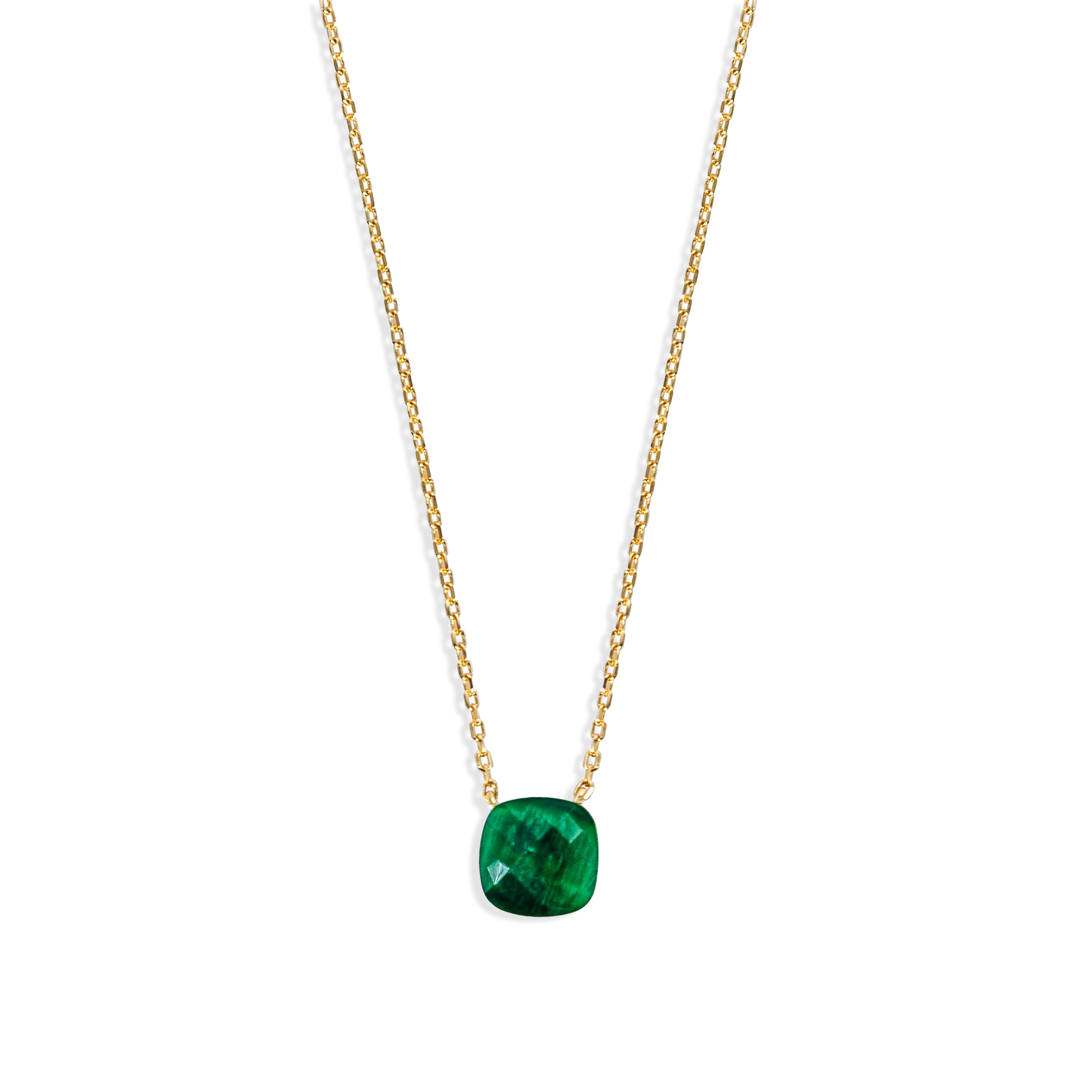 Modern gold necklace with a bold square emerald-green stone pendant for a luxe, polished touch.