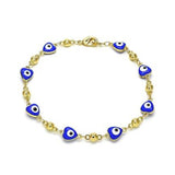 GoldBeadHeartEvilEyeBracelet.jpg: Gold bead heart bracelet with evil eye charm for protection