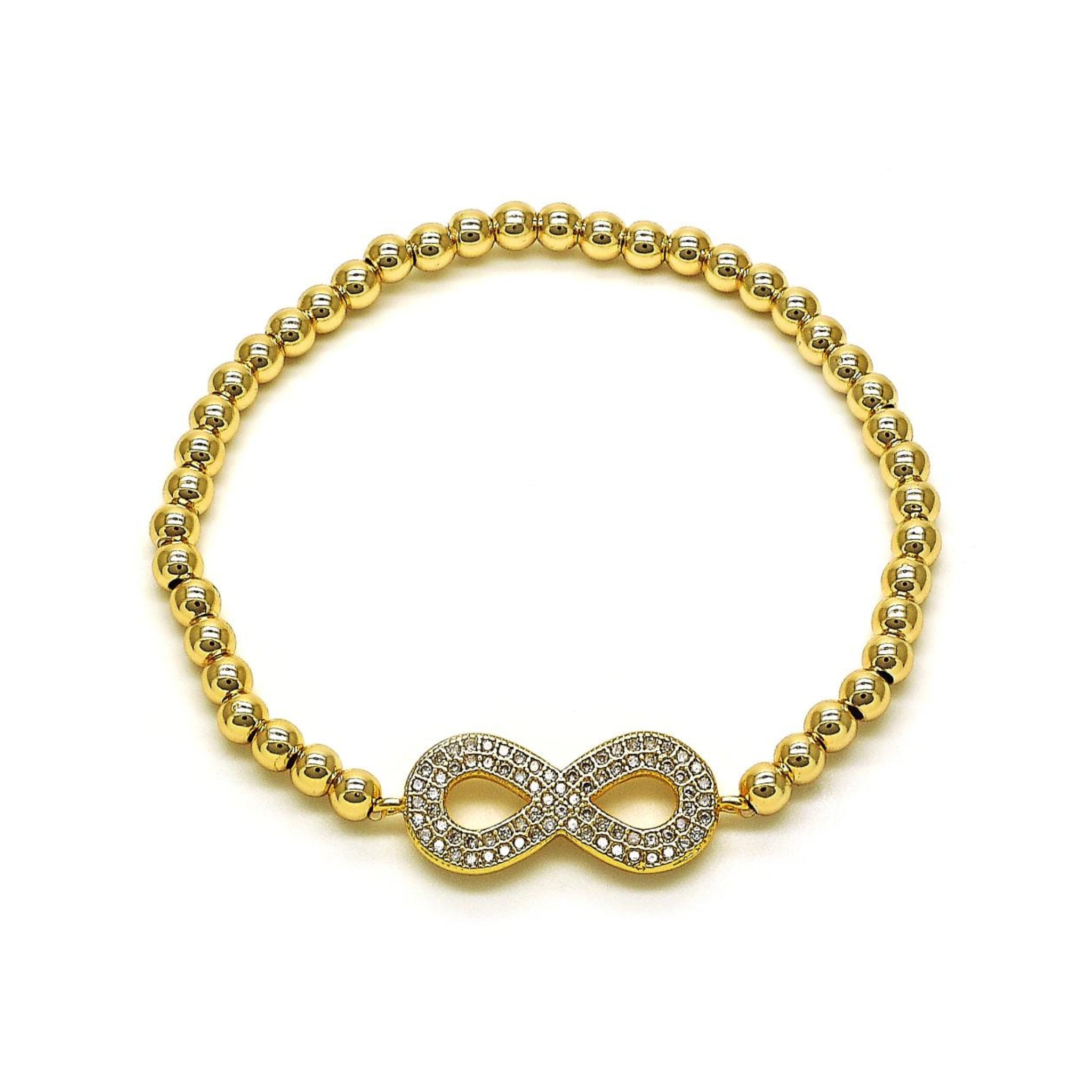 gold infinity bracelet on white background