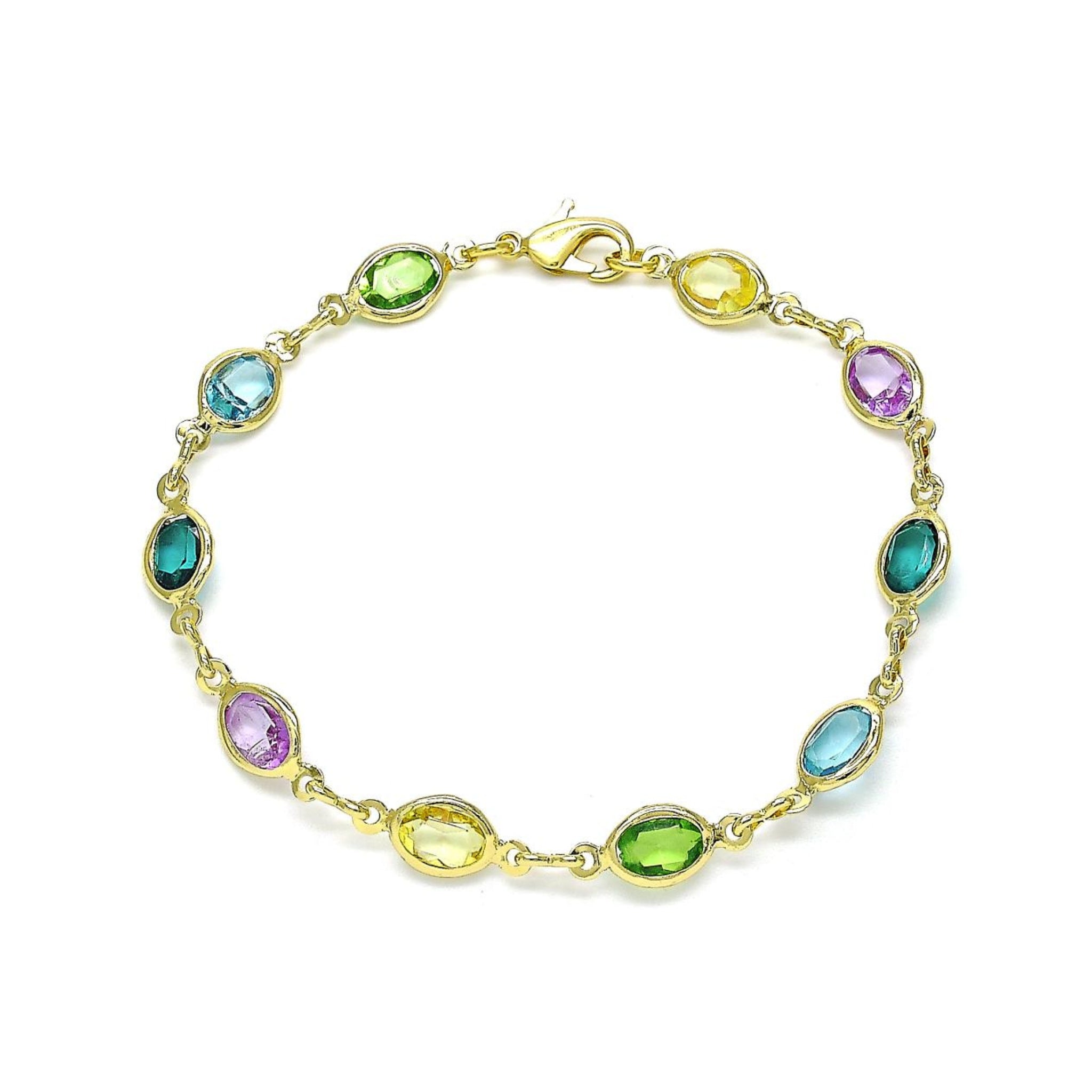 GoldFilled oval shaped crystal bracelet on white background