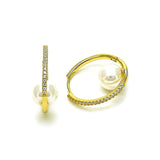 gold filled pearl huggie hoop earring on white background