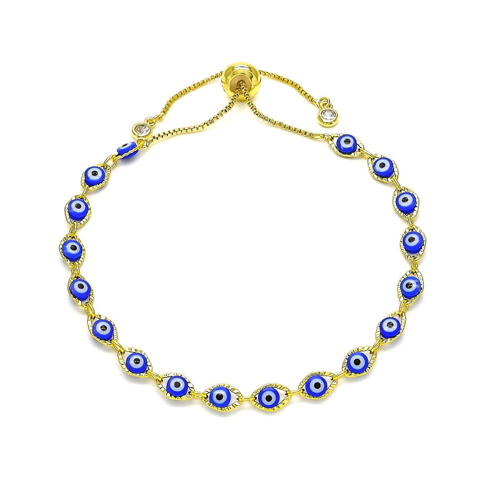 GoldBeadHeartEvilEyeBracelet.jpg: Gold bead heart bracelet with evil eye charm for protection