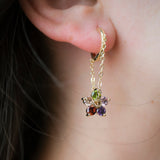 Sterling Silver Flower Chain Drop Earring Huggie Hoop
