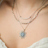 Starburst Pendant Necklace in Sterling Silver with Pavé Stones