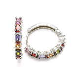 RainbowCrystalHuggieHoops.jpg: Colorful rainbow crystal huggie hoop earrings with gold accents