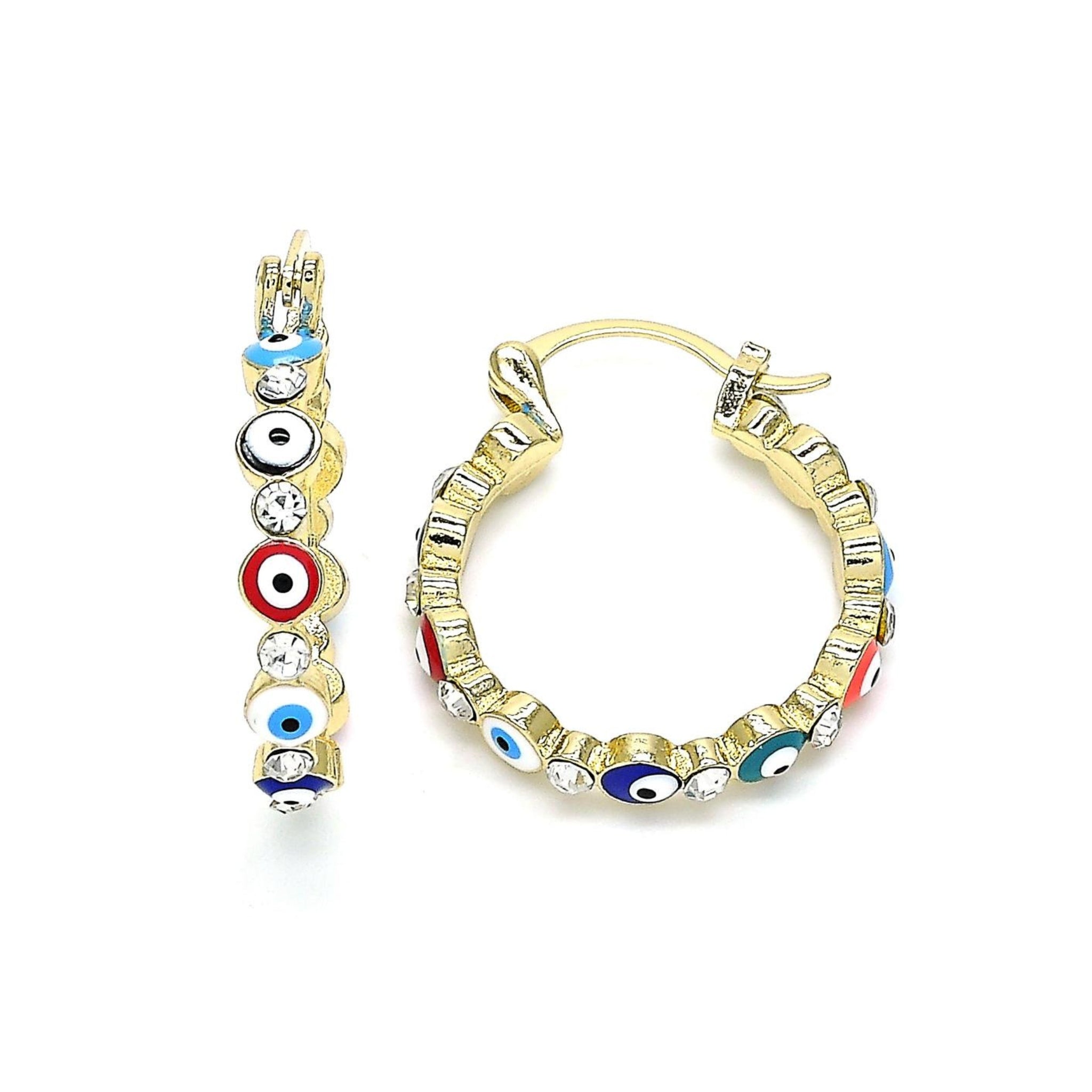 RhinestoneEvilEyeHoopEarrings multicolor