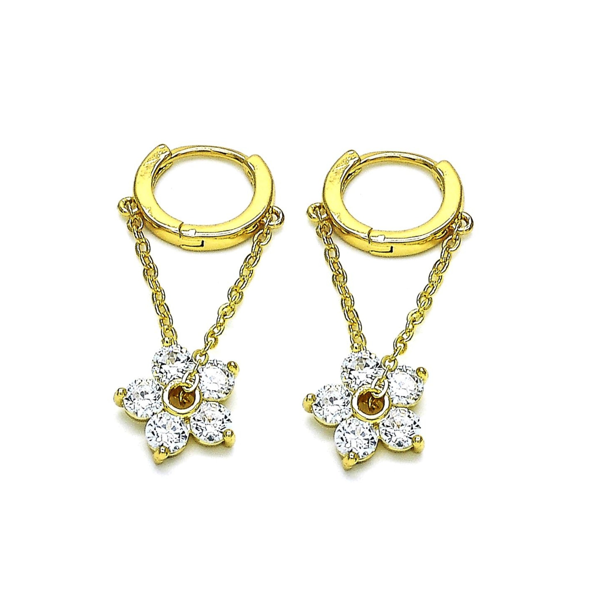 SterlingSilverFlowerChainDropEarringHuggieHoop.jpg: Sterling silver huggie hoop earrings with sleek drop design