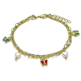 Gold Filled Multi-Layered Bracelet with Crystal Butterfly and Pearl Charms