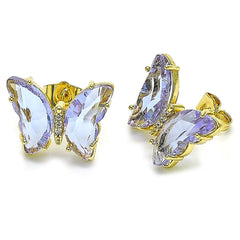purple butterfly earrings with gold trim and pastel enamel, perfect for playful, statement styling.