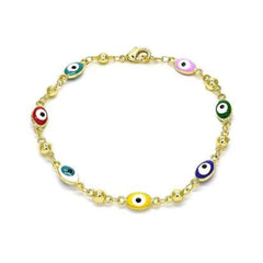 GoldBeadHeartEvilEyeBracelet.jpg: Gold bead heart bracelet with evil eye charm for protection