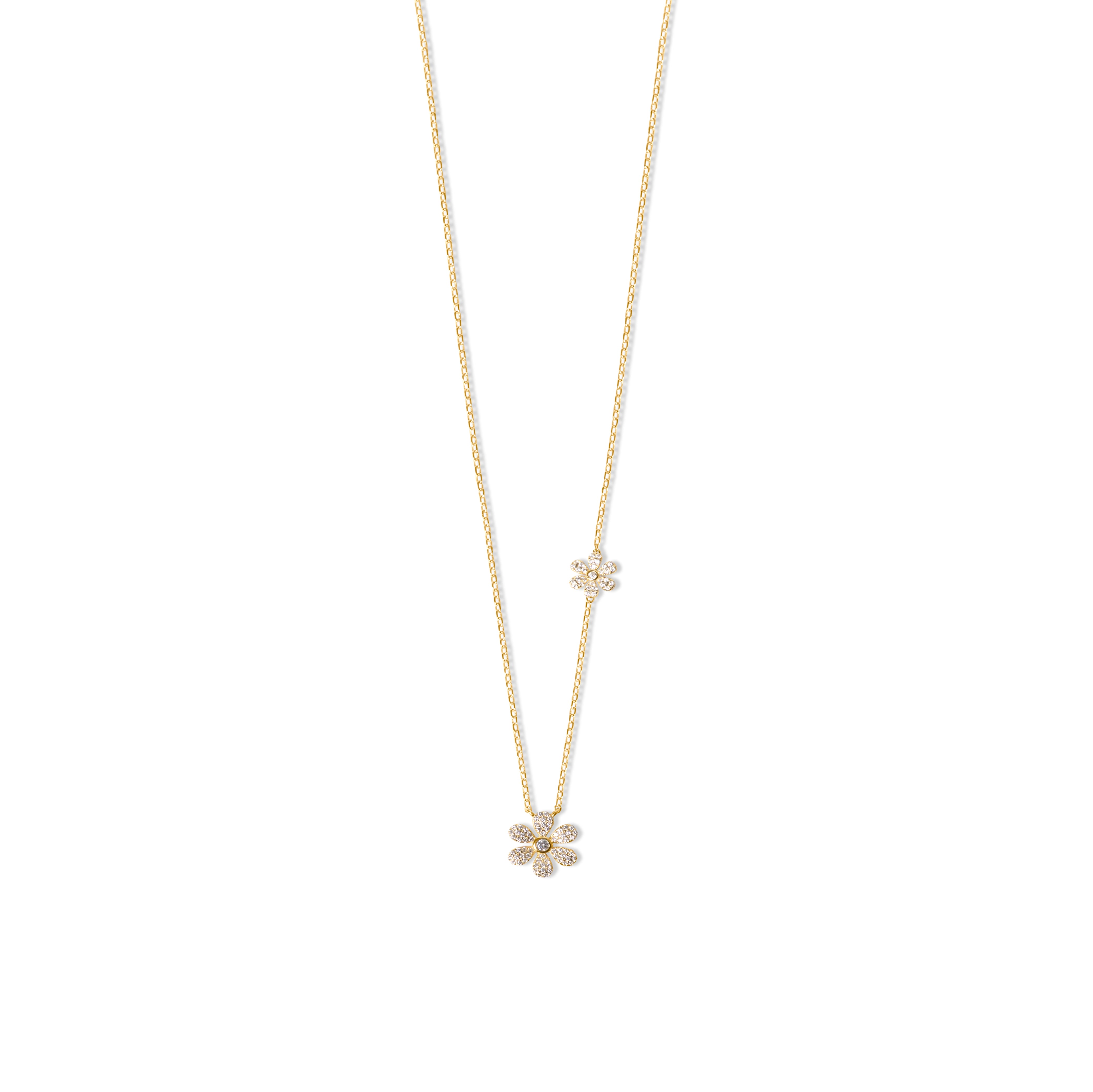 GoldTone_SterlingSilverChainDelicateFlowerPendant.jpg: Jewelry piece on a clean white background