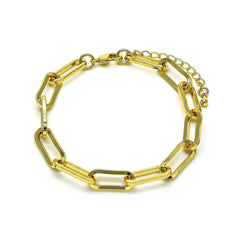 ChunkyPaperclipGoldBracelet.jpg: Chunky gold paperclip chain bracelet with bold links