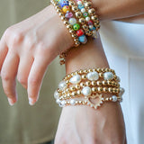 Gold Filled Pearl and Bead Stretch Bracelet